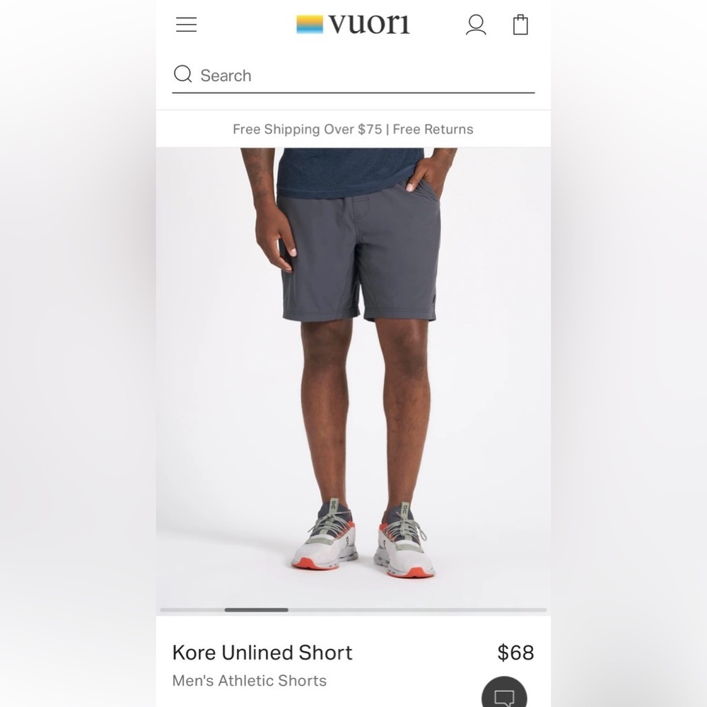 NWT Vuori Men’s Kore Unlined Short 7.5”
